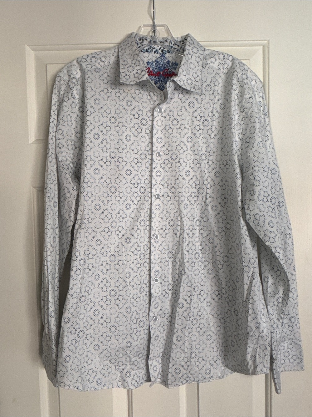 Robert Graham White Blue Print Cotton Long Sleeve Button Up Shirt - Extra Large